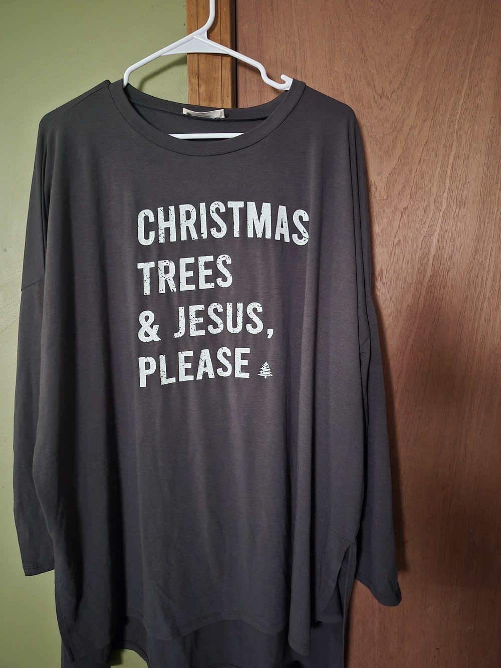 Zenana Womens Long-Sleeve Graphic Tee - Dark Gray Christmas Message